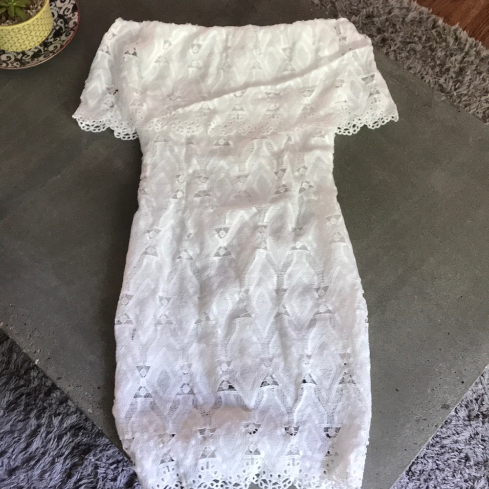 White eyelet off shoulder dress